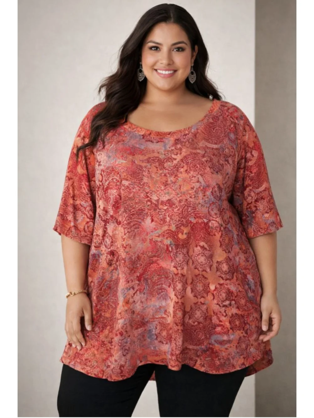 Soft Surroundings Tunic Red Orange Paisley Women’s Size 2X